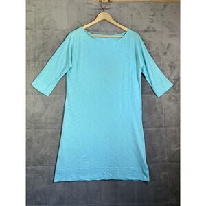 Lilly Pulitzer Dress Medium Aqua Cassie Slub Pima Cotton 3/4 Sleeve Boat Neck